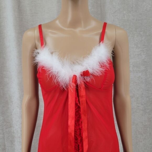 AVID Love Christmas Inspired Red Babydoll Negligee chemsie Lingerie - Picture 3 of 10